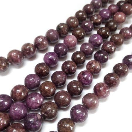 Honeyhandy Natural Lepidolite/Purple Mica Stone Round Bead Strands, 8mm, Hole: 1mm, about 50pcs/strand, 15.74 inch