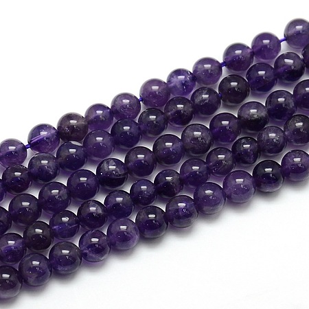 Honeyhandy Natural Amethyst Round Bead Strands, Grade AB, 6mm, Hole: 1mm, about 65pcs/strand, 15.74 inch