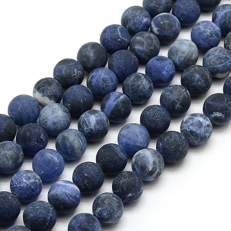 Honeyhandy Frosted Natural Sodalite Round Bead Strands, 10mm, Hole: 1mm, about 37~39pcs/strand, 14.9~15.6 inch