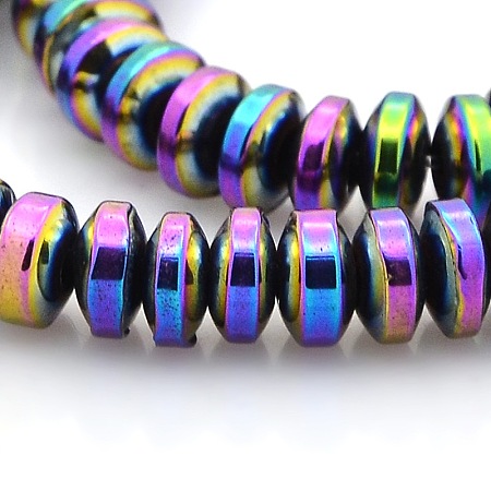 Honeyhandy Grade AAA Non-magnetic Synthetic Hematite Rondelle Beads Strands, Multi-color Plated, 6x2.5mm, Hole: 1mm, about 89pcs/strand, 9.8 inch