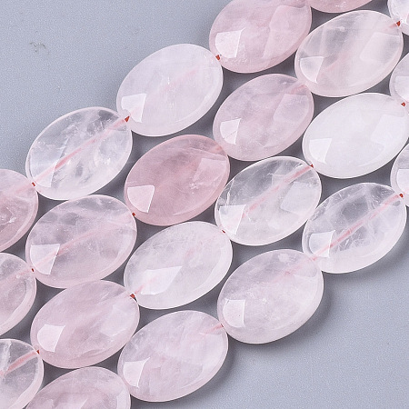 Honeyhandy Natural Rose Quartz Beads Strands, Oval, Faceted, 16x12x5~6mm, Hole: 0.7~1mm, about 24~25pcs/strand, 14.80 inch~15.51 inch(37.6~39.4cm)