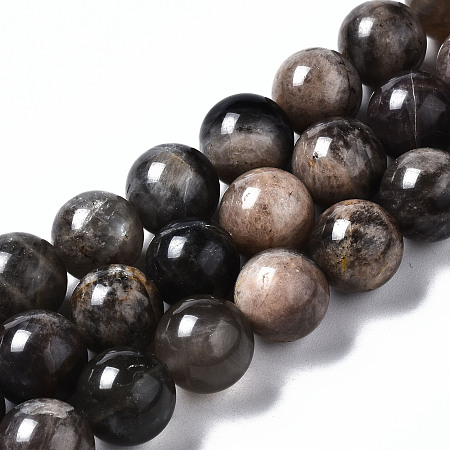 Honeyhandy Natural Black Sunstone Beads Strands, Round, 10mm, Hole: 0.7mm, about 39pcs/strand, 15.55 inch(39.5cm)