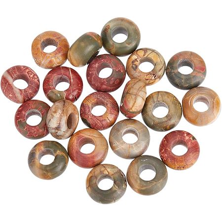 NBEADS 20 Pcs Gemstone Hair Beads, 13~14 mm Natural Picasso Jasper Stone Large Hole Beads Dreadlock Beads Loose Rondelle Spacer Hair Beads for Charm Bracelet Jewelry Making, Hole: 5 mm