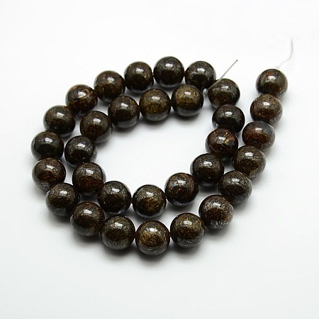 Honeyhandy Round Natural Bronzite Beads Strands, Coffee, 6mm, Hole: 1mm, about 63pcs/strand, 15.3 inch