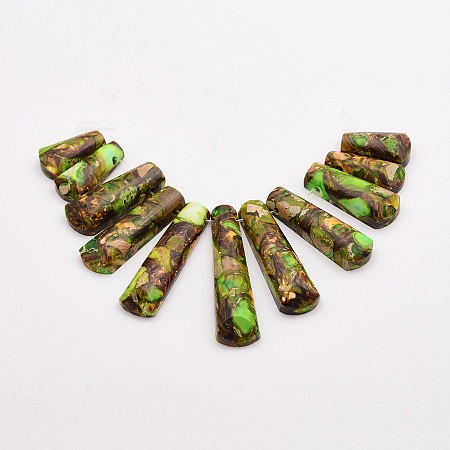 Honeyhandy Assembled Bronzite and Imperial Jasper Beads Strands, Graduated Fan Pendants, Focal Beads, Dyed, Yellow Green, 17~40x9~9.5x5~6mm, Hole: 1mm, 11pcs/strand, 3.54 inch