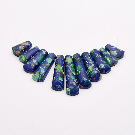 Honeyhandy Regalite and Lapis Lazuli Beads Strands, Graduated Fan Pendants, Focal Beads, 17~40x9~9.5x5~6mm, Hole: 1mm, 11pcs/strand, 3.54 inch