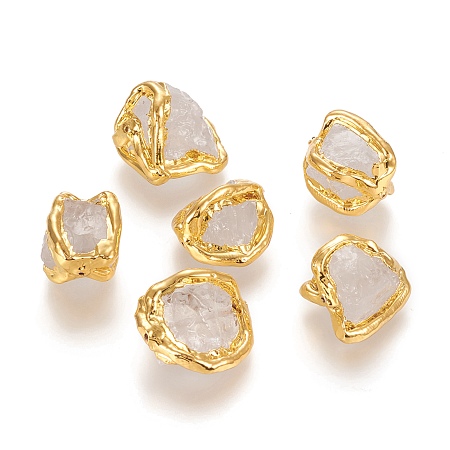 Honeyhandy Raw Rough Natural Quartz Crystal Beads, with Golden Plated Brass Edge, Nuggets, 16~26x13~21x8~17mm, Hole: 0.8~0.9mm