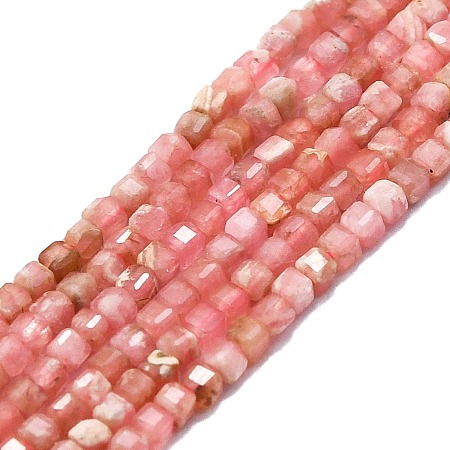 Honeyhandy Natural Rhodochrosite Beads Strands, Faceted, Cube, 2x2x2mm, Hole: 0.6mm, about 182pcs/strand, 15.16''~15.55''(38.5~39.5cm)
