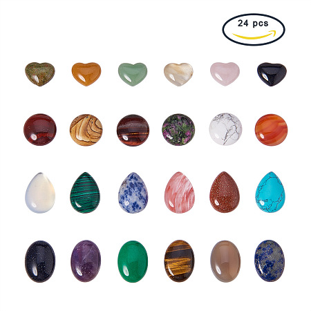 PandaHall Elite 24pcs Dyded Gemstones Cabochons Pendants Beads Chakra Healing Crystal for Necklace Jewelry Making Mixed Shape