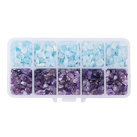 PandaHall Elite 1 Box Tumbled Chip Gemstone Beads Crushed Pieces Undrilled Stone for Jewelry Making Natural Amethyst and Natural Aquamarine