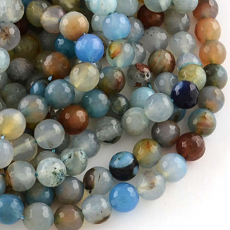 Colored Natural Multi-Color Agate Beads Strands, Faceted Round, Cornflower Blue, 6mm, Hole: 1mm, about 61~62pcs/strand, 14.37 inch(36.5cm)