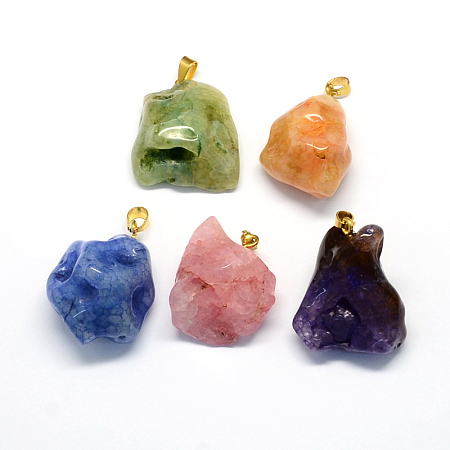ARRICRAFT Dyed Natural Agate Pendants, with Golden Tone Brass Clasps, Mixed color, 25~40x20~35x10~25mm, Hole: 6x5mm