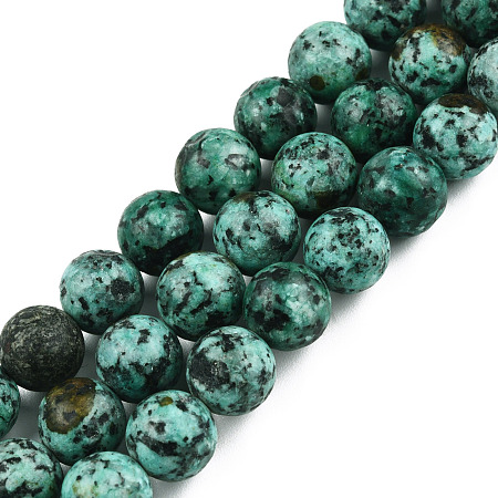 Honeyhandy Natural Jasper Beads Strands, Imitation African Turquoise, Dyed, Frosted Style, Round, 8mm, Hole: 1mm, about 46pcs/strand, 14.96 inch(38cm)