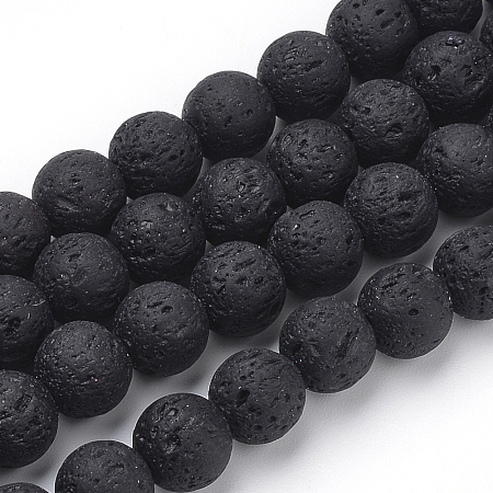 ARRICRAFT Synthetic Lava Rock Beads Strands, Dyed, Round, Black, 8~8.5mm, Hole: 1mm; about 47pcs/strand, 14.96 inches(38cm)