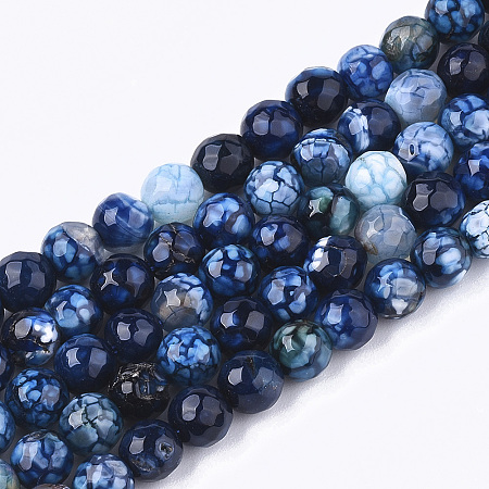 NBEADS Natural Crackle Agate Beads Strands, Dyed, Faceted, Round, DarkBlue, 6mm, Hole: 1mm; about 63pcs/strand, 14.5