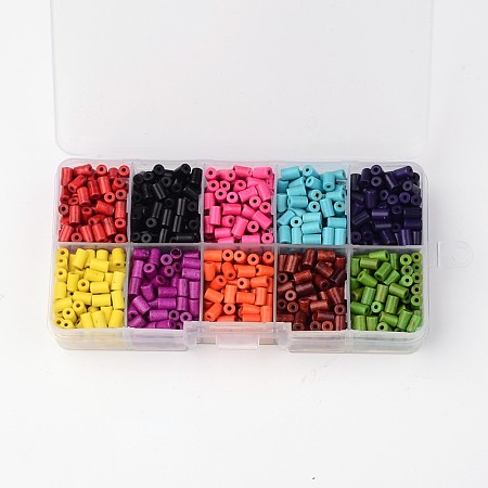 1 Box Ten Colors Column Synthetic Turquoise Beads, Dyed, Mixed Color, 6x4mm, Hole: 1mm; about 105pcs/color; about 1050pcs/box