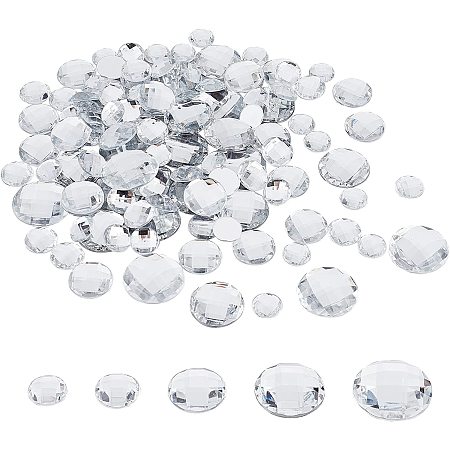 FINGERINSPIRE 170Pcs 5 Sizes Flat Back Round Acrylic Rhinestone Plastic Circle Gems with Container Clear Cosplay Costume Gems Acrylic Jewels for Costume Making Cosplay Jewels Invitations Crafts