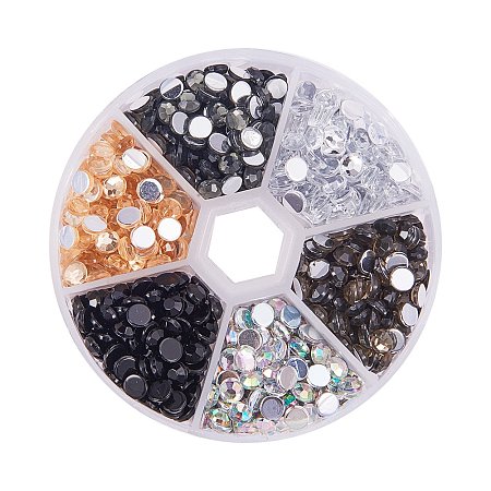 ARRICRAFT 1 Box (about 990pcs) 6 Color Grey Theme 5mm Faceted Flat Round No Hot Fix Acrylic Rhinestones Glitter Decorations 3D Diamond Gems in Case for Cell Phone/Nail Art