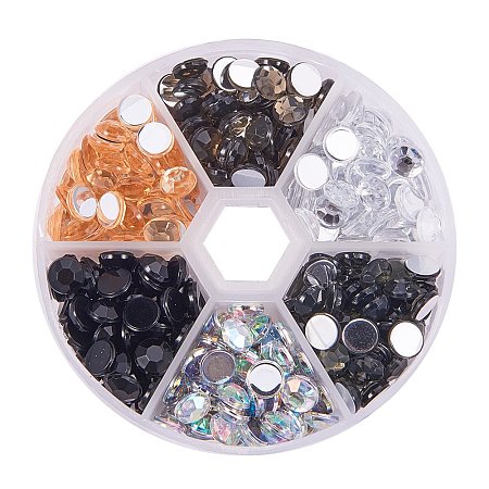 ARRICRAFT 1 Box (about 390pcs) 6 Color Grey Theme 7mm Faceted Flat Round No Hot Fix Acrylic Rhinestones Glitter Decorations 3D Diamond Gems in Case for Cell Phone/Nail Art