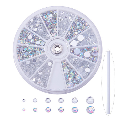 PandaHall Elite 1 Box Clear Faceted Flat Round No Hot Fix Acrylic Rhinestones Cabochons Glitter Diamond Gems Decorations with Rhinestones Picking Tools Pencil Pen for Cell Phone Nail Art
