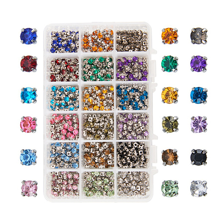 PandaHall Elite 900pcs Size 5x5x4mm Sew on Acrylic Rhinestone Faceted Montee Five-Hole Beads with Brass Base for Jewelry Making