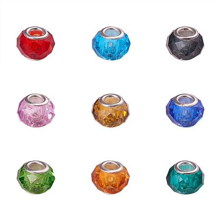 ARRICRAFT 100PCS 13x8mm Glass European Beads Large Hole Faceted Beads with Iron Silver Core, Mixed Color