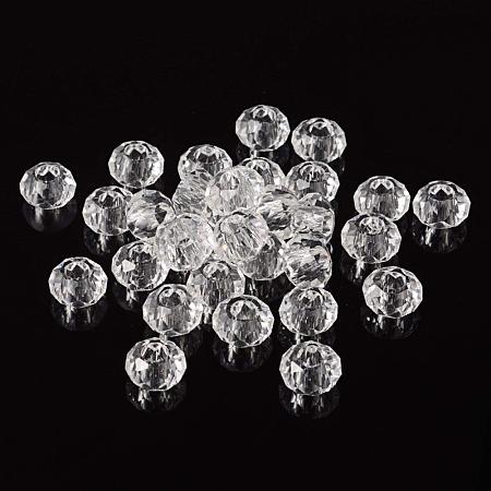 NBEADS 100PCS of Clear Crystal Glass Beads 14mm, Large Hole European Beads, Faceted Rondell Spacer Beads