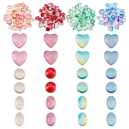 SUPERFINDINGS 180Pcs 3 Styles Glass Cabochons 4 Colors Oval Heart Half Round Transparent Cabochons Tiles Clear Glass Cabochon Tiles for DIY Craft Jewelry Making