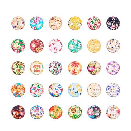 ARRICRAFT 1 Box(About 200pcs) 12mm Mixed Color Printed Half Round/Dome Glass Cabochons for Jewelry Making (Floral)