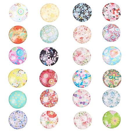 ARRICRAFT 1 Box(About 50pcs) 25mm Mixed Color Printed Half Round/Dome Glass Cabochons for Jewelry Making (Floral)