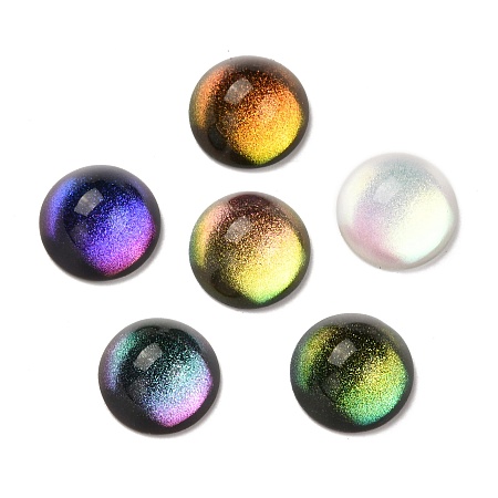 Honeyhandy Glass Cabochons, with Glitter Powder, Half Round, Mixed Color, 10x5.5mm