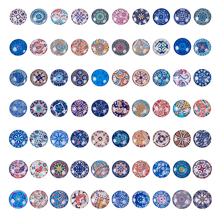PandaHall Elite 70pcs 70 Different Styles 25mm Mosaic Printed Picture Glass Half Round Dome Cabochons Tiles for Jewelry Making, Floral Series