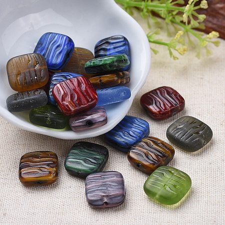 Arricraft Czech Glass Beads, Retro Style, Square with Wave Pattern, Mixed Color, 16x15x6mm, Hole: 1mm, about 60pcs/bag