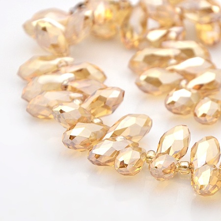 Honeyhandy Faceted Teardrop Pearl Luster Plated Electroplate Glass Beads Strands, Top Drilled Beads, Goldenrod, 12x6mm, Hole: 1mm, about 100pcs/strand, 15.5 inch