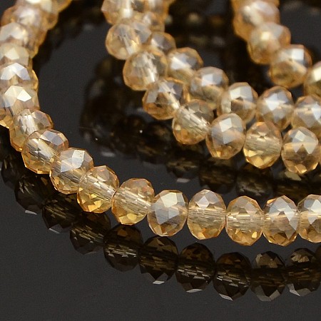 Honeyhandy Pearl Luster Plated Faceted Rondelle Glass Beads Strands, Wheat, 6x4mm, Hole: 1mm, about 100pcs/strand, 18.1 inch
