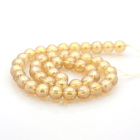 NBEADS 1 Strand Pearl Luster Plated Round SandyBrown Glass Beads Strands with 10mm,Hole:1mm,about 23pcs/strand