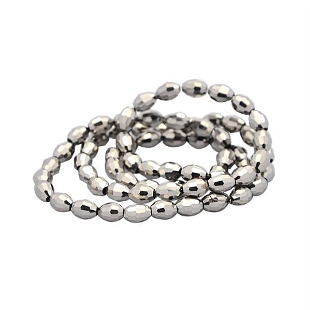 NBEADS 1 Strand Full Silver Plated Faceted Rice Electroplate Glass Beads Strands with 6x4mm,Hole: 1mm,about 72pcs/strand