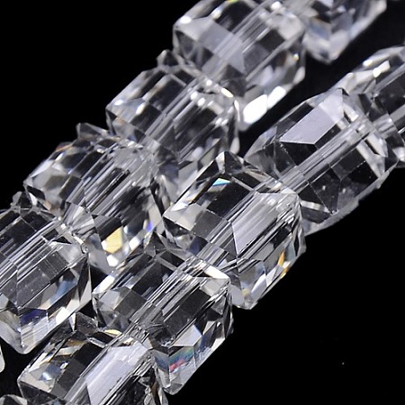 Honeyhandy Faceted Cube Shaped Crystal Glass Beads Strands, Clear, 10x10x10mm, Hole: 1mm, about 79pcs/strand, 30.7 inch