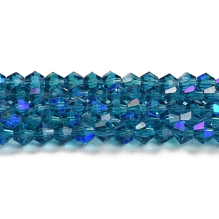 Transparent Electroplate Glass Beads Strands, AB Color Plated, Faceted, Bicone, Steel Blue, 3mm, about 108~123pcs/strand, 12.76~14.61 inch(32.4~37.1cm)