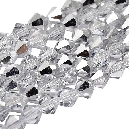 NBEADS 10 Strands Half Platinum Plated Grade AA Imitate Austrian Crystal Electroplate Bicone Glass Bead Strands with 3x3mm,Hole: 1mm,about 120~125pcs/strand, 14.8 inch