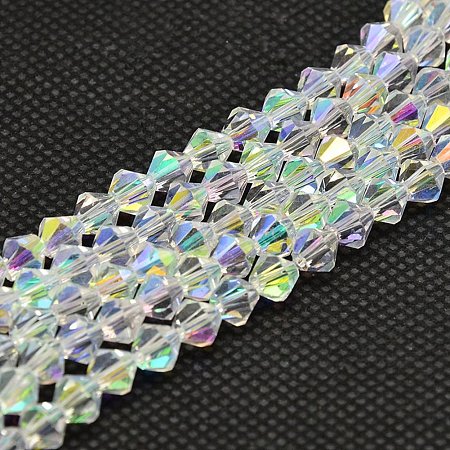 NBEADS 10 Strands Imitate Austrian Crystal Electroplate Bicone Glass Beads, AB Color Plated, Grade AA, Faceted, 4x4mm, Hole: 1mm; about 120pcs/strand, 18.1