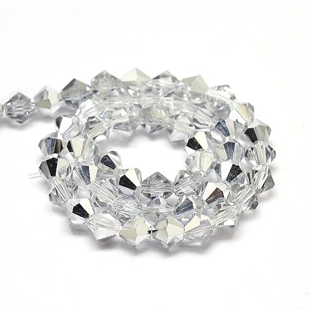 NBEADS 10 Strands Half Platinum Plated Grade AA Imitate Austrian Crystal Electroplate Bicone Glass Bead Strands with 4x4mm,Hole:1mm,about 120ps/strand