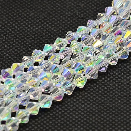 Arricraft Imitate Austrian Crystal Electroplate Bicone Glass Bead Strands, AB Color Plated, Grade AA, Faceted, AB Color Plated, 6x6mm, Hole: 1mm, about 46~48pcs/strand, 10.5 inches