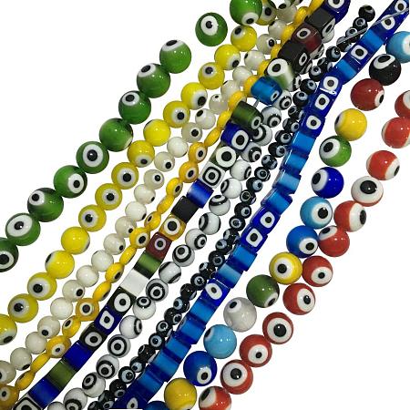 NBEADS 20 Strands Mixed Colors and Shapes Evil Eye Lampwork Beads Handmade Glass Beads for Bracelet Necklace Jewelry Making