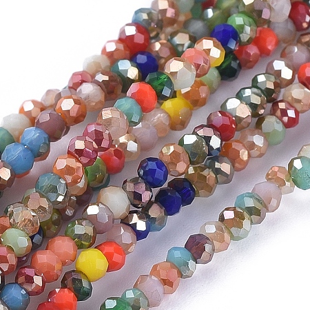 Honeyhandy Electroplate Transparent Glass Beads Strands, Faceted, Rondelle, Mixed Color, 2.5x1mm, Hole: 0.5mm, about 185~190pcs/strand, 13 inch(33cm)