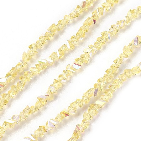 NBEADS Electroplate Glass Bead Strands, AB Color Plated, Faceted, Triangle, Yellow, 3~3.5x2~3x2~3mm, Hole: 0.7mm; about 176~180pcs/strand, 13.4~15.3