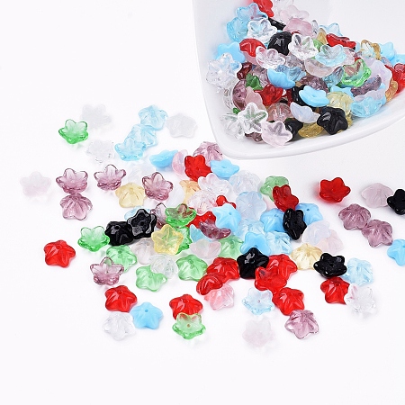 ARRICRAFT Czech Glass Beads, Transparent & Imitation Opalite, Flower, Mixed Color, 9.5x3.5mm, Hole: 1mm, about 237~243pcs/bag