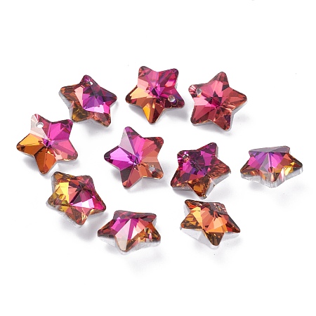 Honeyhandy Electroplate Glass Charms, Faceted, Star, Fuchsia, 13x13.5x7mm, Hole: 1.2mm