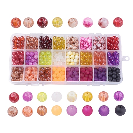 ARRICRAFT 1 Box (about 720 pcs) 24 Color 8mm Round Mixed Style Glass Beads Assortment Lot for Jewelry Making, Halloween Theme #2