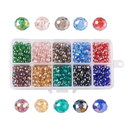 PandaHall Elite 1000pcs 10 Colors Electroplate Glass Beads, Faceted Abacus AB Color Plated Glass Crystal Beads for Bracelet Jewelry Making